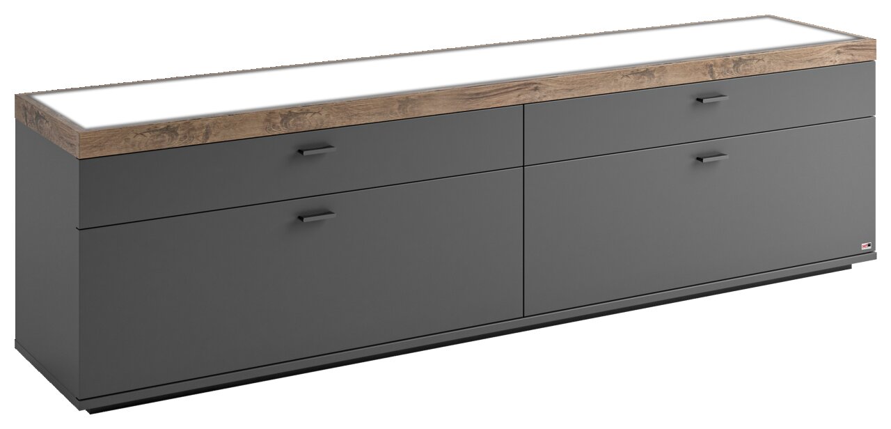 Set one by Musterring Tv-kast SET ONE LANCASTER TV-Lowboard in moderner Perspektive, graue Fronten mit Holzoberfläche, vier Schubladen