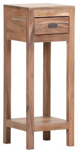 Beistelltisch aus Holz mit Schublade und unterem Ablagefach, seitliche Perspektive