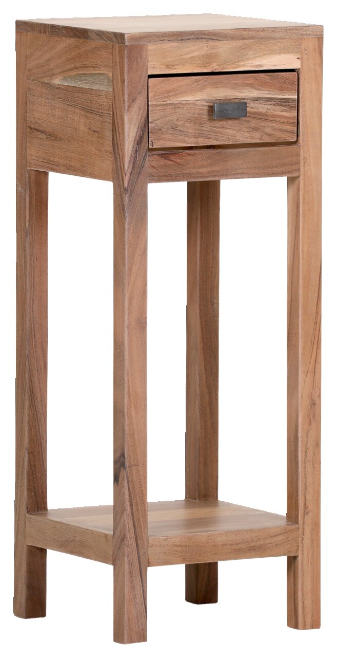 Beistelltisch aus Holz mit Schublade und unterem Ablagefach, seitliche Perspektive