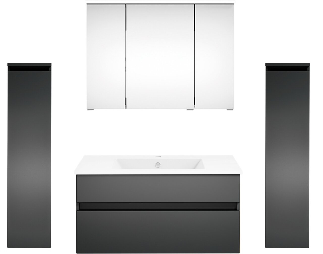 Puris Badkombination GET2YOU 21 Moderne Badkombination mit Spiegel, Waschbecken und zwei hohen Schränken in Frontalansicht
