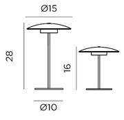 Technische Seitenansicht einer pilzförmigen Abdeckkappe mit Maßangaben: Ø15, Ø10 sowie Höhen 28 und 16.