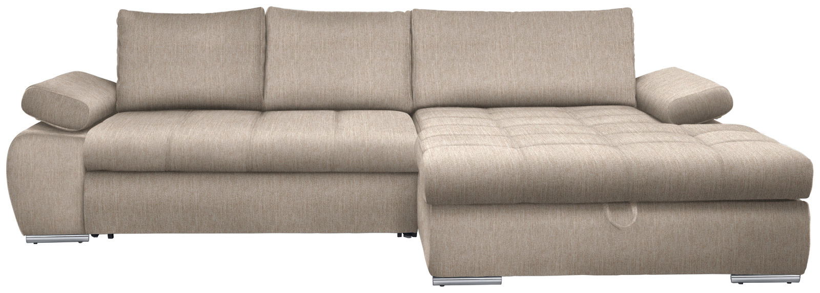 Beige Ecksofa mit Ottomane rechts, Vorderansicht