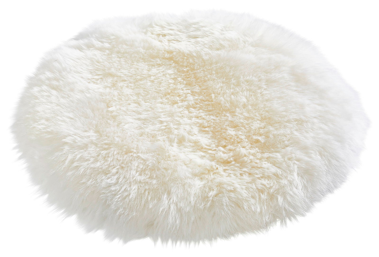 Rundes Schaffell Sitzkissen in Weiß, Draufsicht