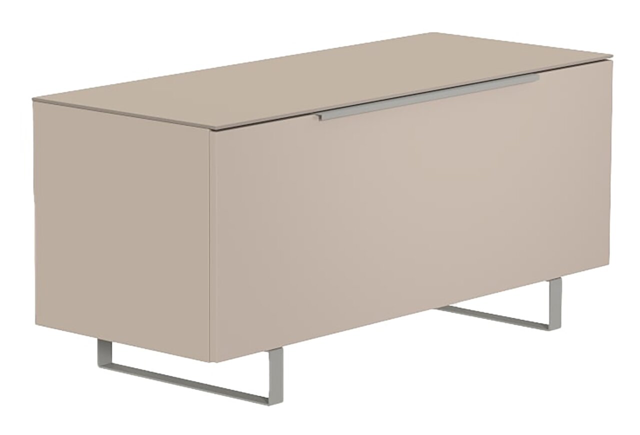 Beiges TV-Lowboard mit modernem Design, seitliche Perspektive