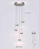 Moderne LED-Pendelleuchte mit fünf verstellbaren Leuchtkörpern, Ansicht von unten.