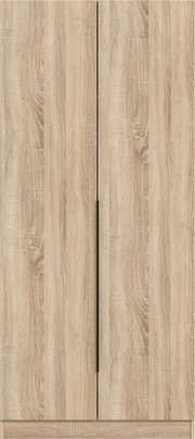 Zweitüriger Kleiderschrank in heller Eichenholz-Optik mit vertikaler Maserung, Frontansicht