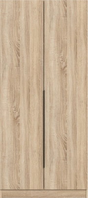 Zweitüriger Kleiderschrank in heller Eichenholz-Optik mit vertikaler Maserung, Frontansicht