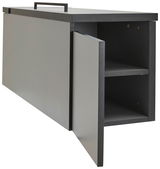 Graue Towerunit mit geöffneter Tür, seitliche Perspektive