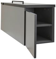 Graue Towerunit mit geöffneter Tür, seitliche Perspektive