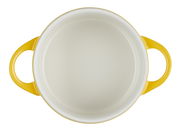 Obere Ansicht einer gelben Mini Cocotte mit zwei Griffen, 10 cm Durchmesser, Farbe Nectar.