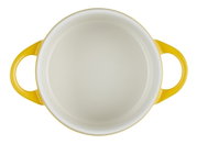Obere Ansicht einer gelben Mini Cocotte mit zwei Griffen, 10 cm Durchmesser, Farbe Nectar.