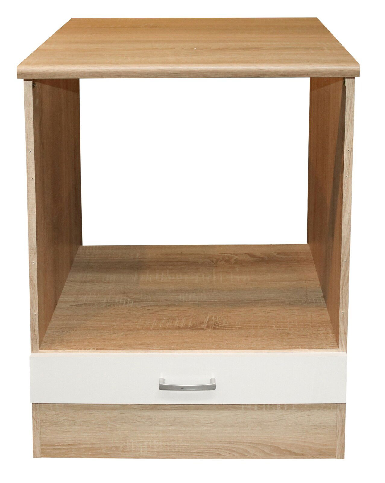 Herdumbauschrank aus Holz mit einer Schublade, Frontalansicht