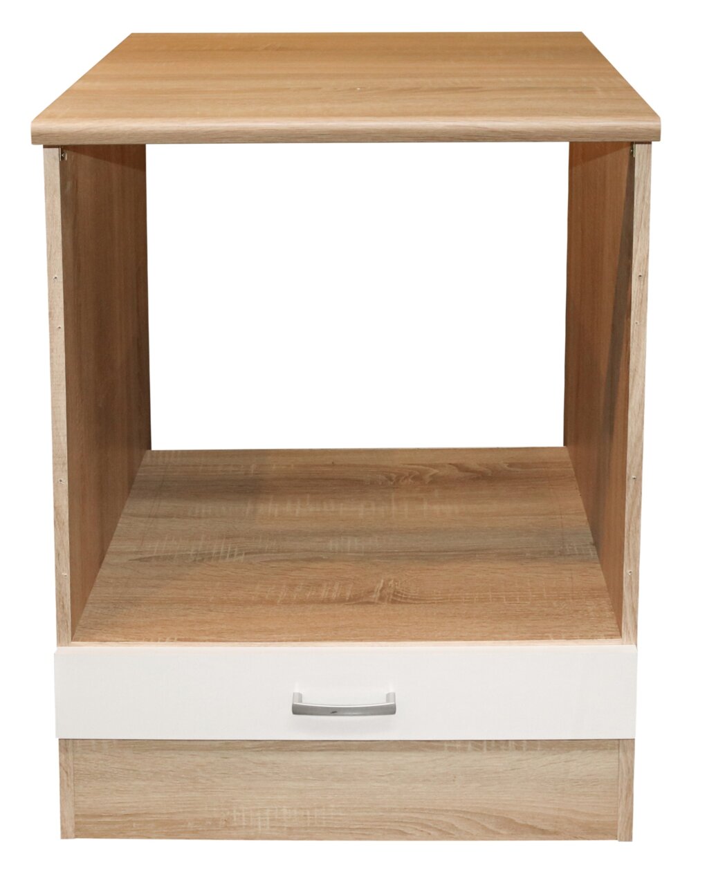 Herdumbauschrank aus Holz mit einer Schublade, Frontalansicht