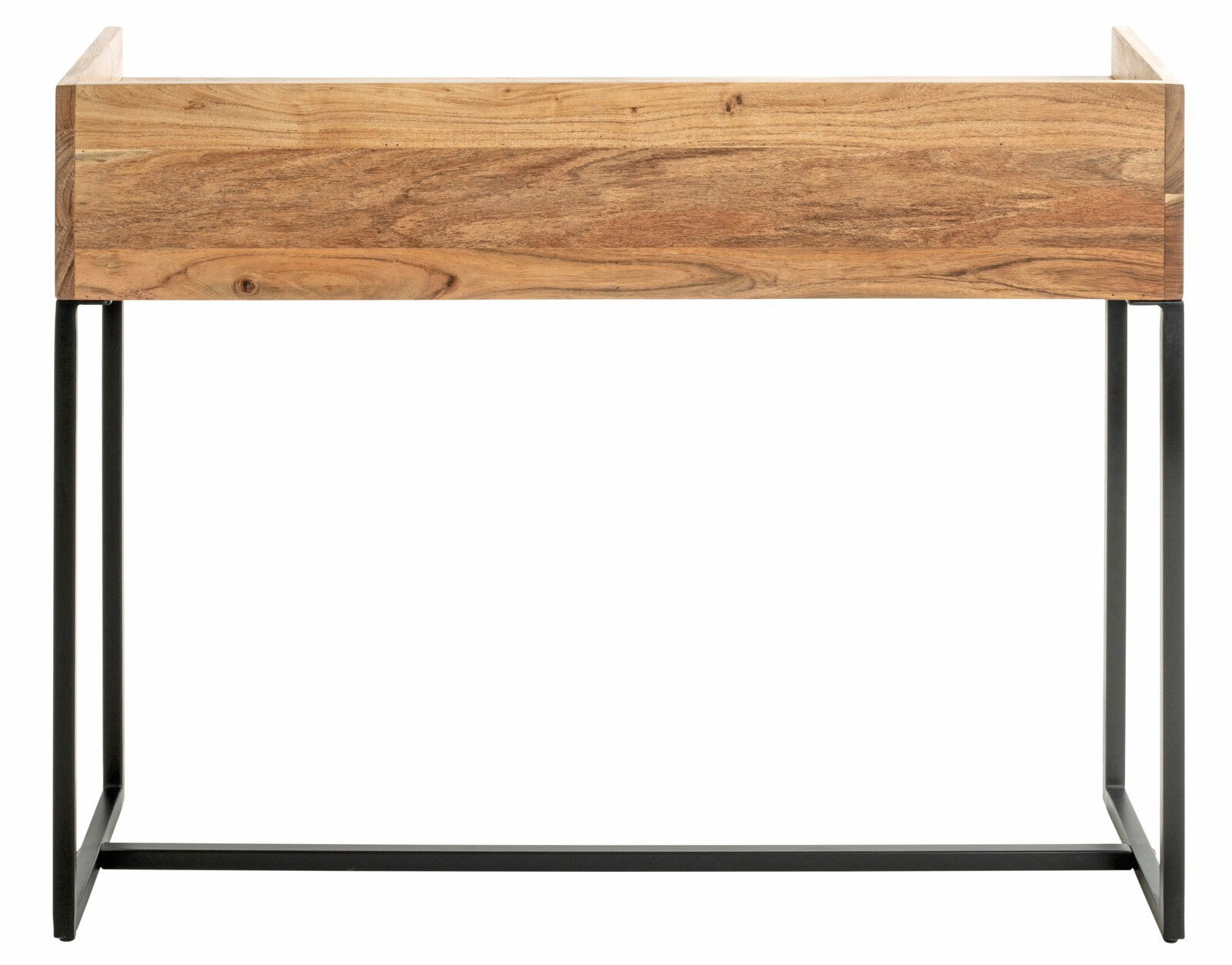 Konsole aus Holz mit schwarzem Metallgestell, Frontalansicht