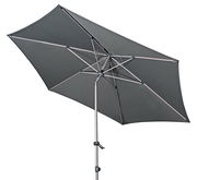 Moderner grauer Kurbelschirm mit Metallgestell, seitliche Perspektive