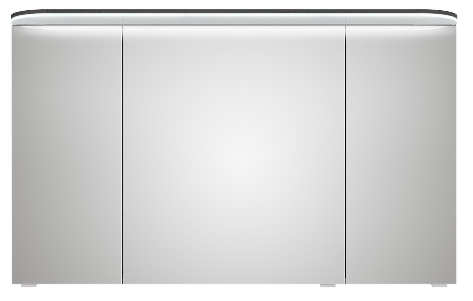 Moderner Spiegelschrank mit drei Türen und integrierter Beleuchtung, Frontalansicht.