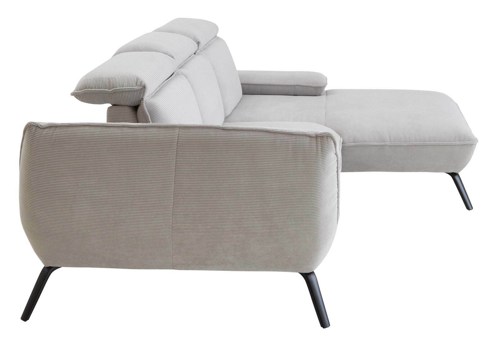 Graues Longchair-Sofa mit verstellbaren Kopfstützen, seitliche Perspektive