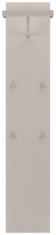 Garderobenpaneel in Beige mit fünf Haken und einem oberen Regal, frontale Ansicht