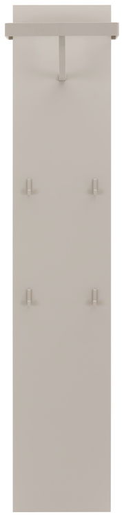 Garderobenpaneel in Beige mit fünf Haken und einem oberen Regal, frontale Ansicht