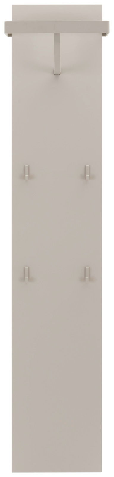 Garderobenpaneel in Beige mit fünf Haken und einem oberen Regal, frontale Ansicht