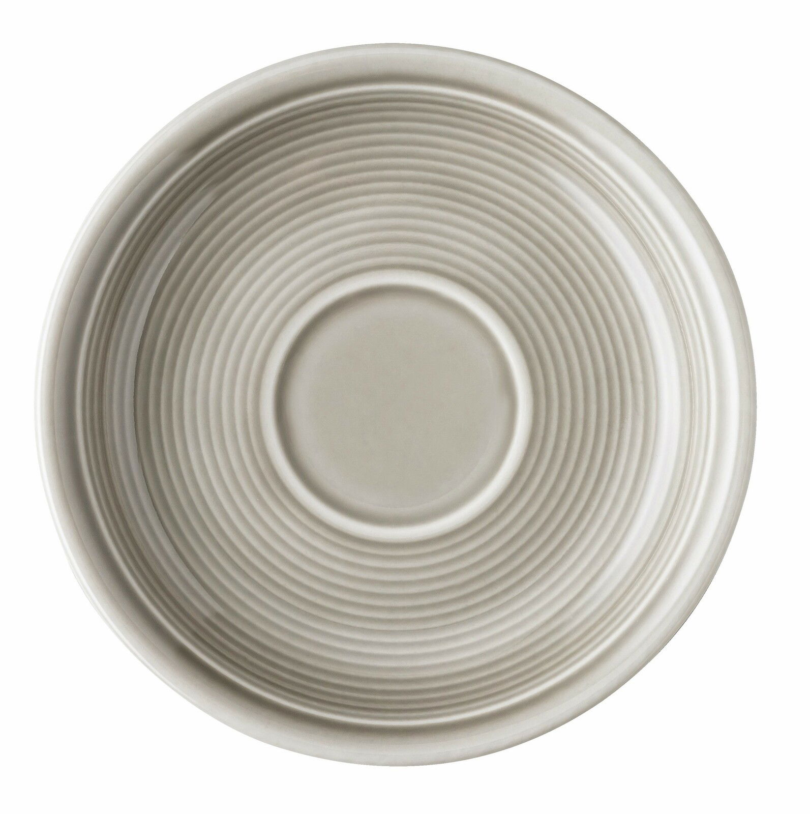 Espresso-Untertasse Moon Grey aus der Vogelperspektive mit konzentrischen Kreisen.