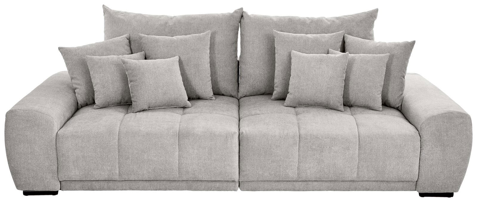 Großes, graues Big-Sofa mit mehreren Kissen, Frontalansicht