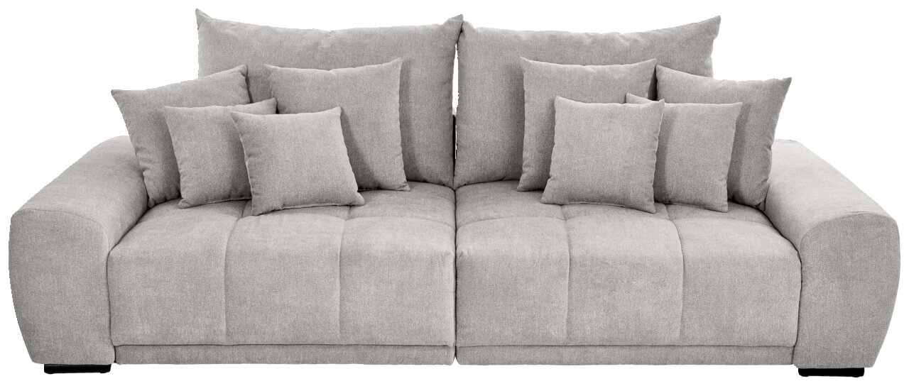 Großes, graues Big-Sofa mit mehreren Kissen, Frontalansicht