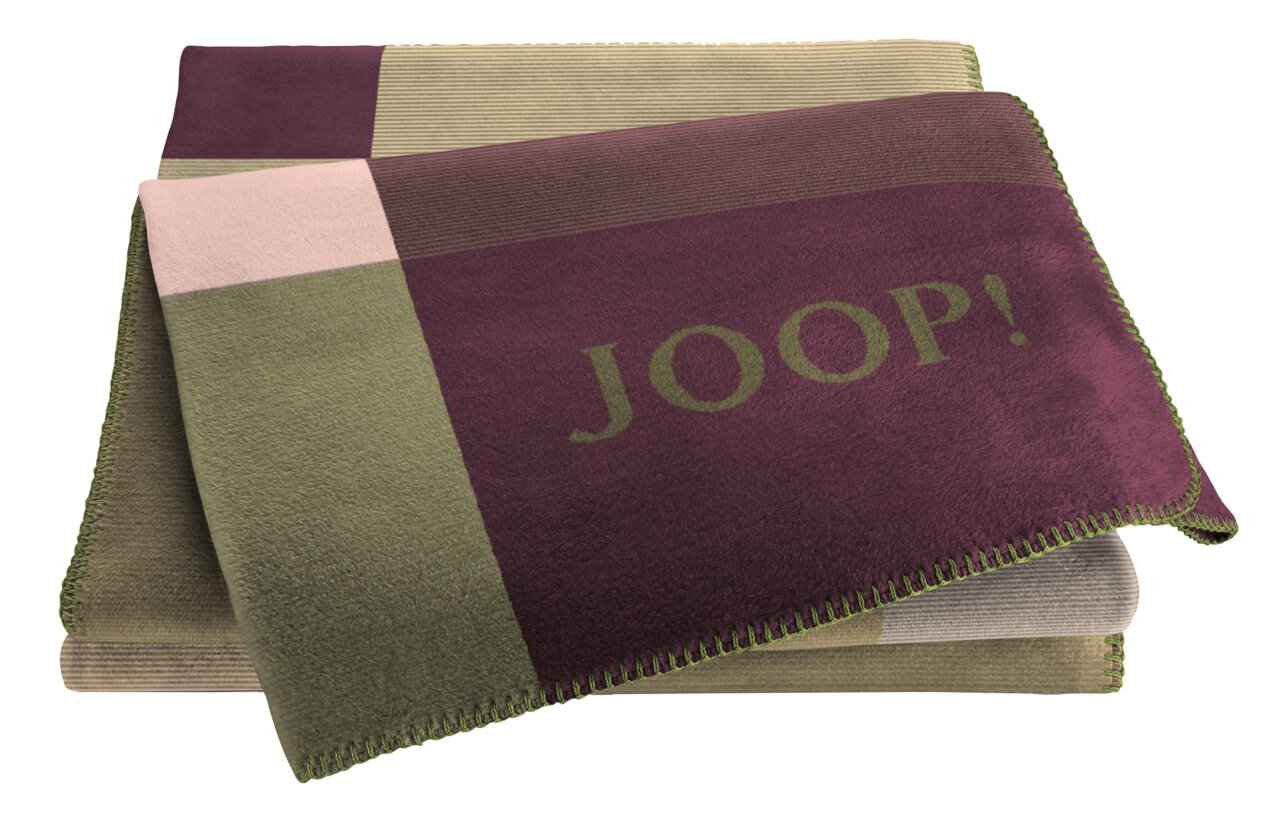 JOOP! Decke im Mosaik-Design, 150 x 200 cm, in einer gefalteten Perspektive mit grünen und violetten Farbtönen.
