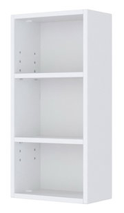 Weißes Hängeregal mit drei offenen Fächern, seitliche Perspektive