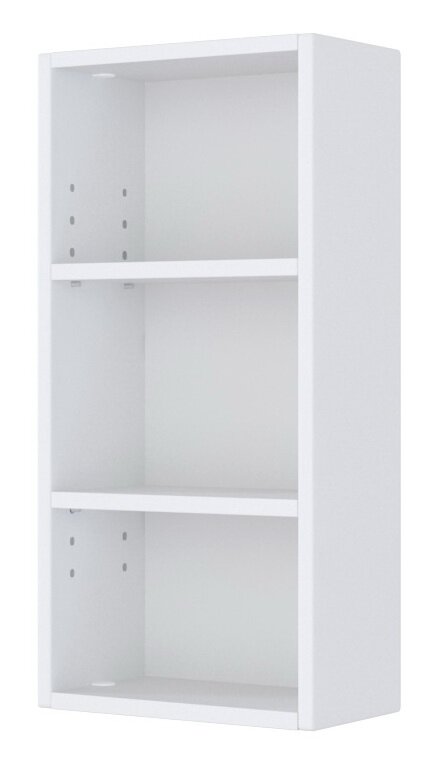 Weißes Hängeregal mit drei offenen Fächern, seitliche Perspektive