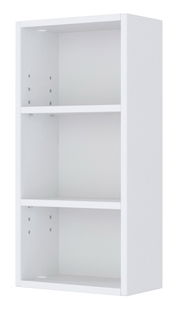 Weißes Hängeregal mit drei offenen Fächern, seitliche Perspektive