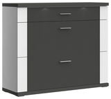 Moderner Schuhschrank in Schwarz und Weiß mit drei Schubladen, Frontansicht