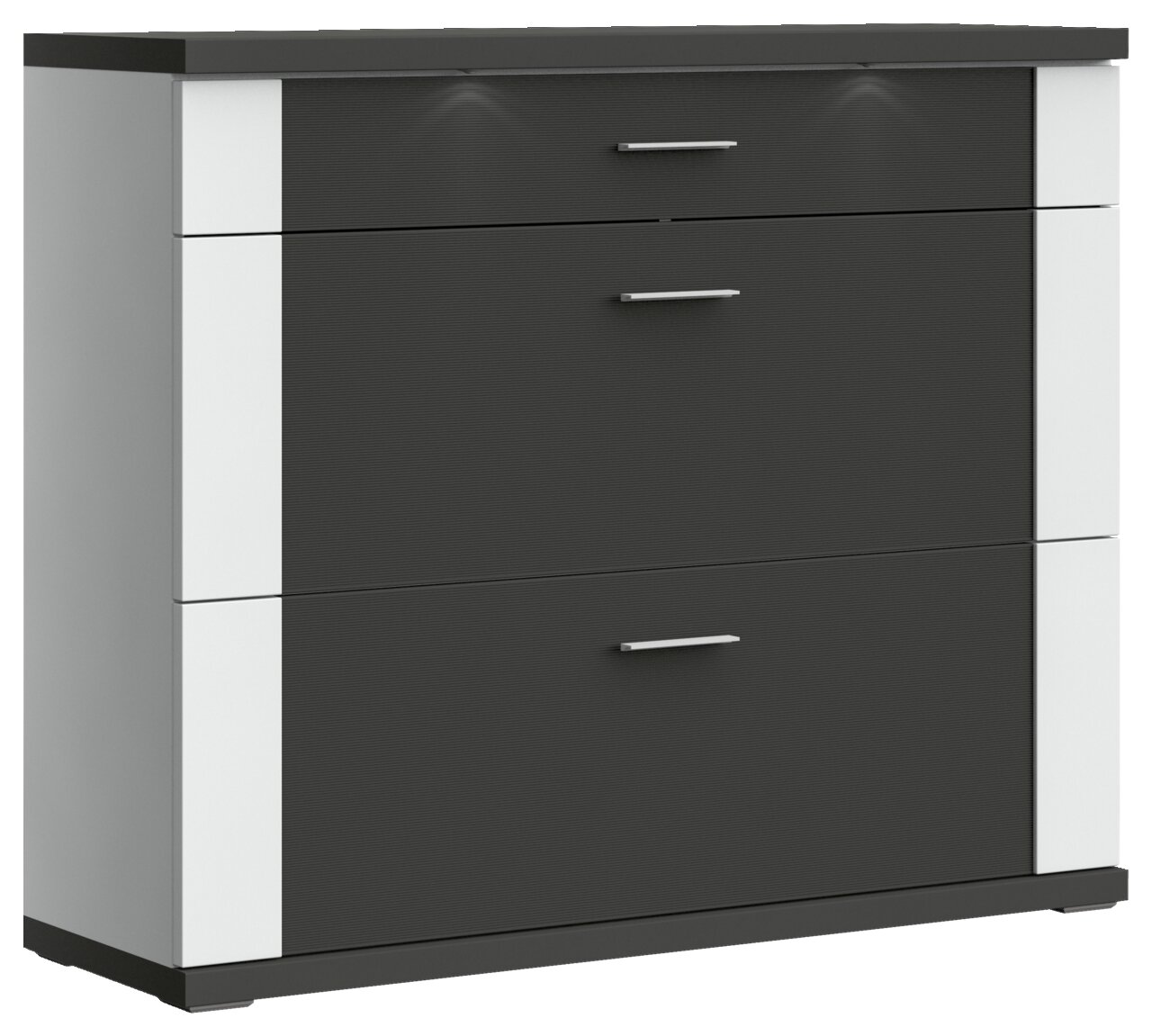 XORA Schuhschrank MANHATTAN Moderner Schuhschrank in Schwarz und Weiß mit drei Schubladen, Frontansicht