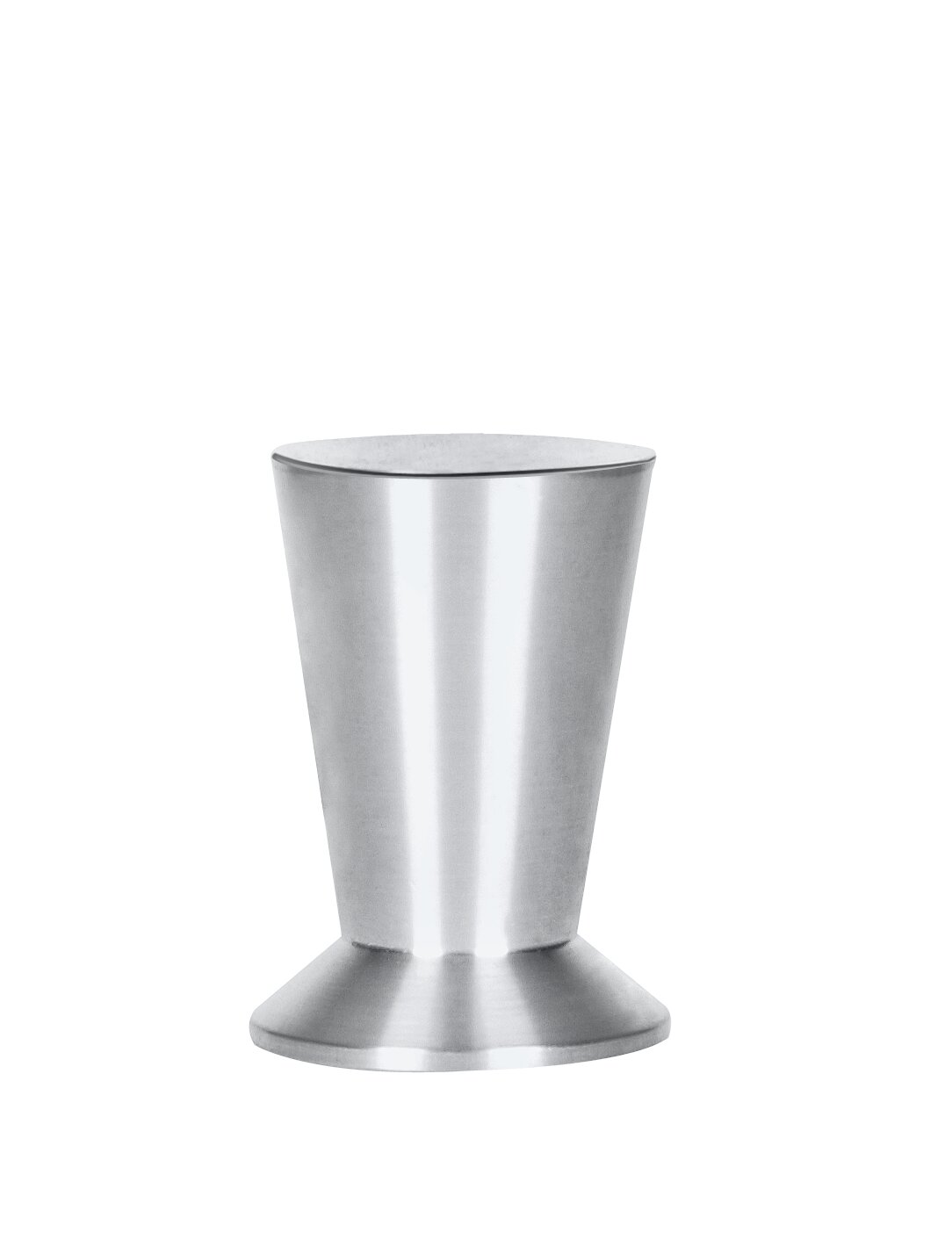 Metallischer Möbelbein in konischer Form, frontal fotografiert