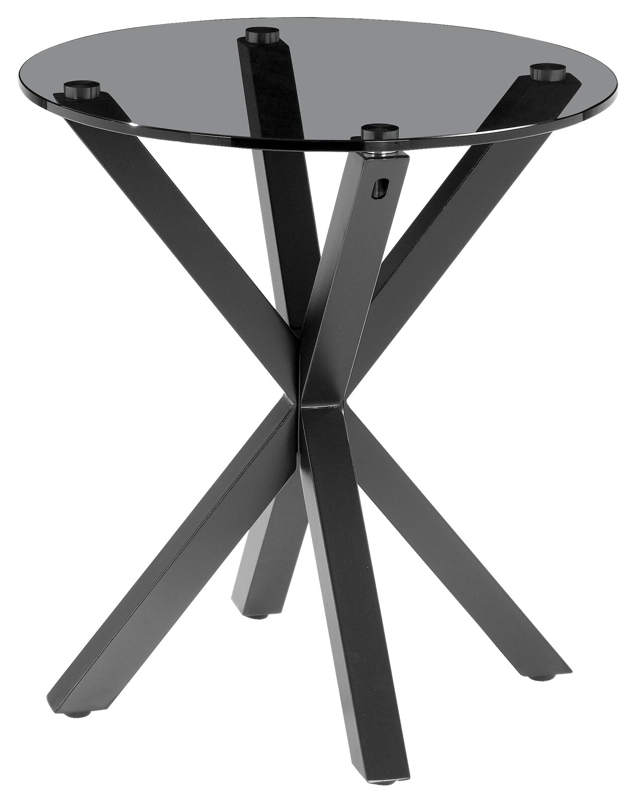 XORA Beistelltisch NICO Moderner Beistelltisch mit runder Glasplatte und schwarzem Metallgestell, seitliche Perspektive
