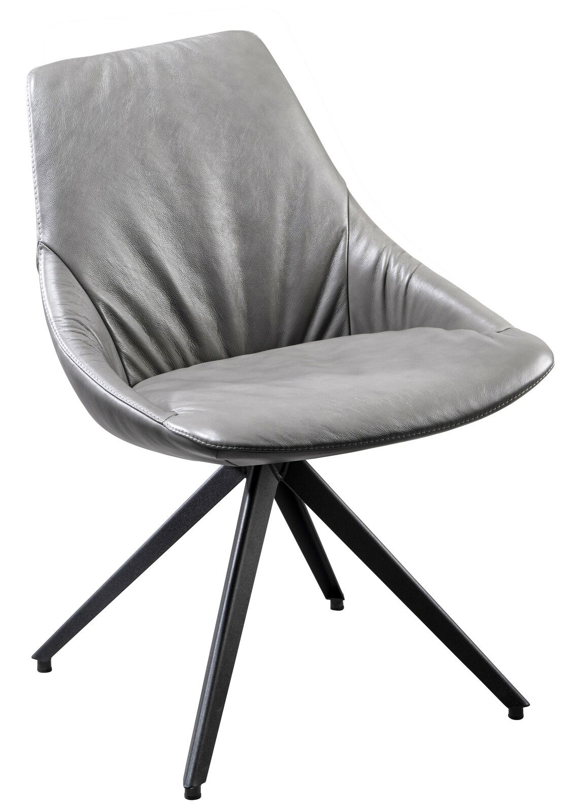 Plantagie Stuhl MAPLE Moderner grauer Stuhl mit Lederbezug und schwarzem Metallgestell, seitliche Perspektive