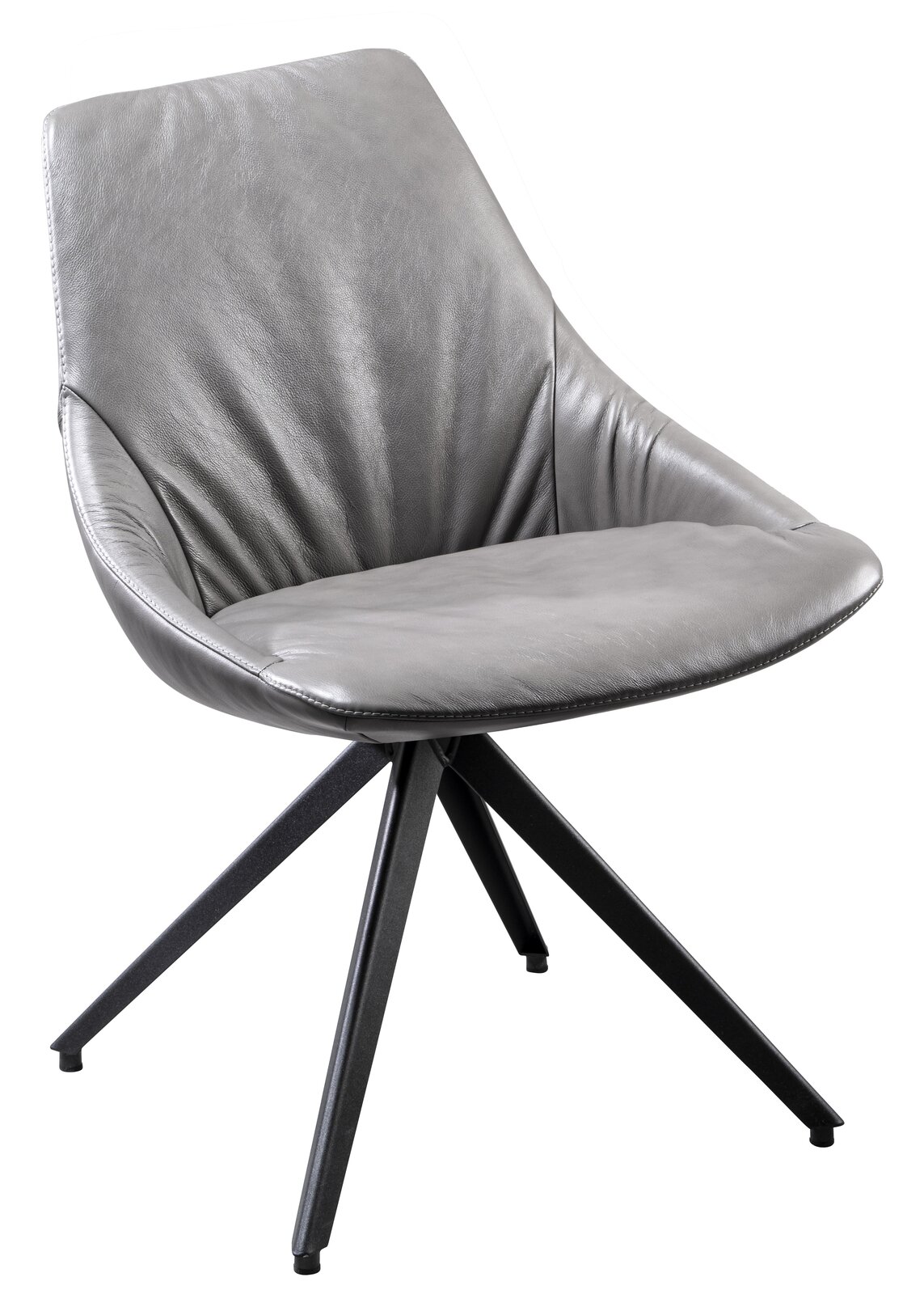 Plantagie Stuhl MAPLE Moderner grauer Stuhl mit Lederbezug und schwarzem Metallgestell, seitliche Perspektive