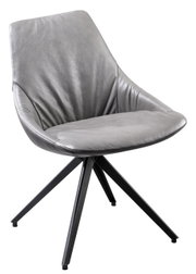 Moderne grijze stoel met lederen bekleding en een zwart metalen frame, zijaanzicht