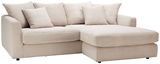 Beige Ecksofa mit mehreren Kissen, Vorderansicht