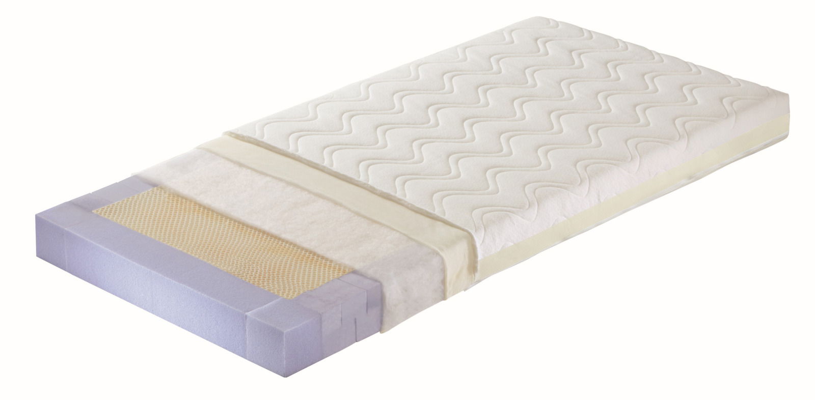 Kaltschaummatratze AIRWELL 200 in seitlicher Perspektive mit sichtbarem Schichtaufbau