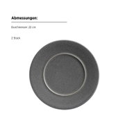 Grauer, gesprenkelter Keramik-Teller mit breitem Rand, Durchmesser 22 cm (2 Stück), Draufsicht von oben auf weißem Hintergrund.