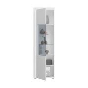 Moderne weiße Vitrine mit Glastür, seitliche Perspektive