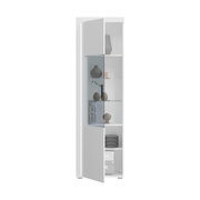 Moderne weiße Vitrine mit Glastür, seitliche Perspektive