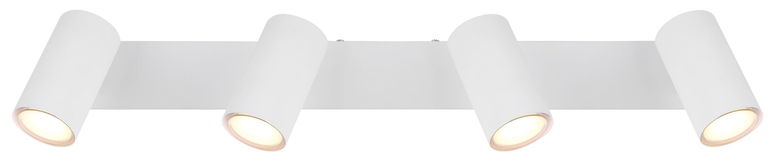 Moderne witte spot met vier cilindervormige lampen, zijaanzicht