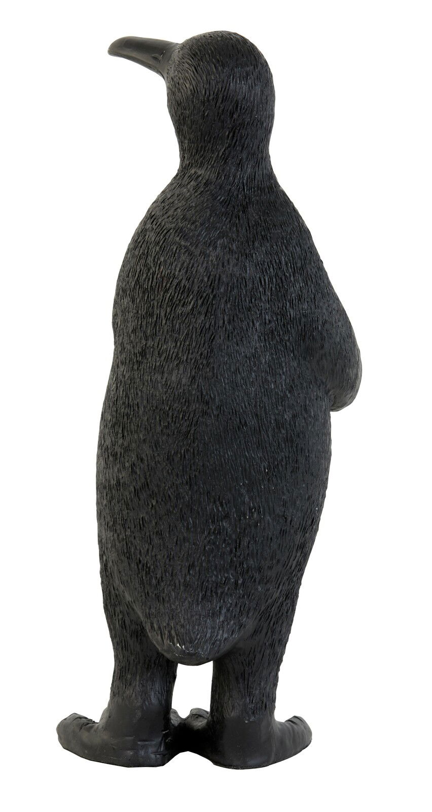 Rückansicht einer schwarzen Pinguinfigur, die als Tischleuchte verwendet wird.