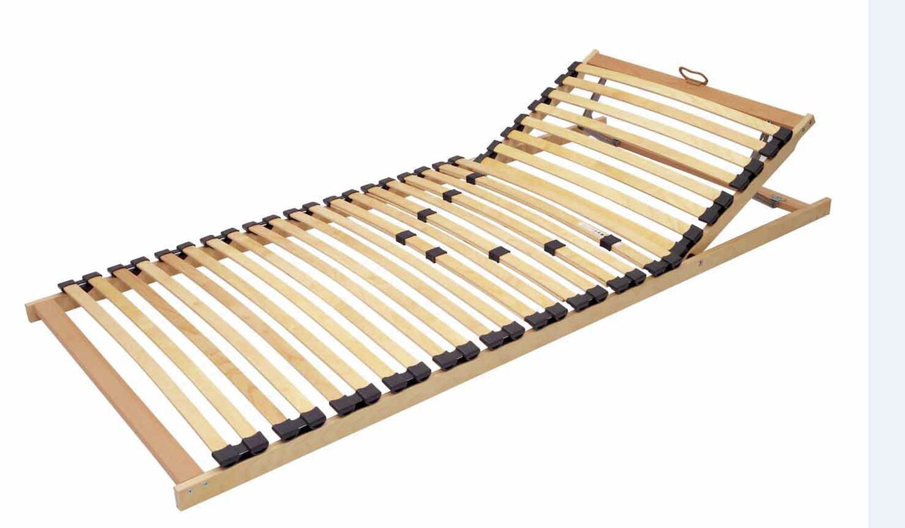 Lattenrost aus Holz mit verstellbarem Kopfteil, seitliche Perspektive
