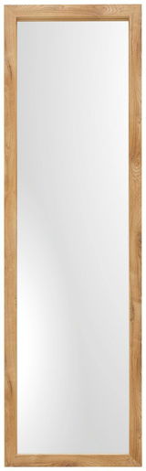 Standspiegel mit Holzrahmen, frontal fotografiert