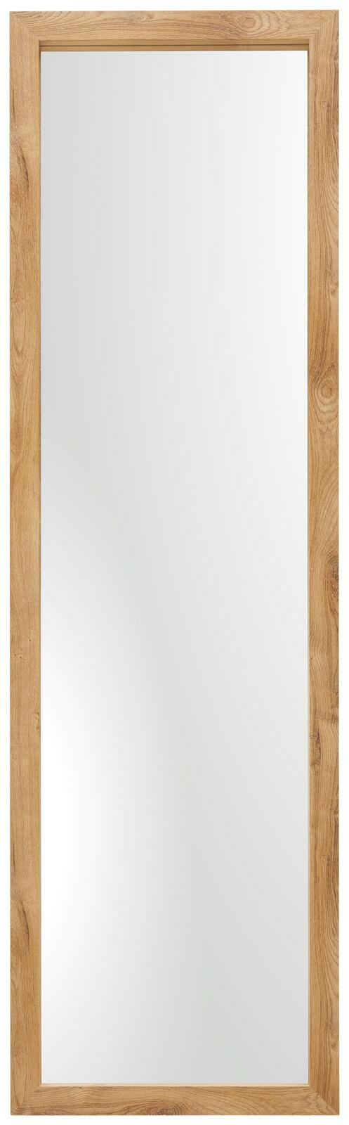 Standspiegel mit Holzrahmen, frontal fotografiert