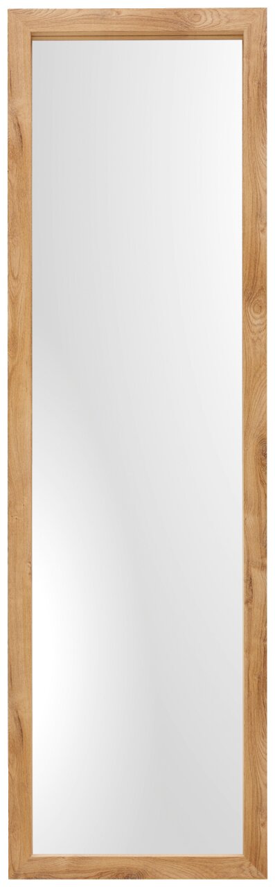 Standspiegel mit Holzrahmen, frontal fotografiert