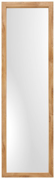 Standspiegel mit Holzrahmen, frontal fotografiert